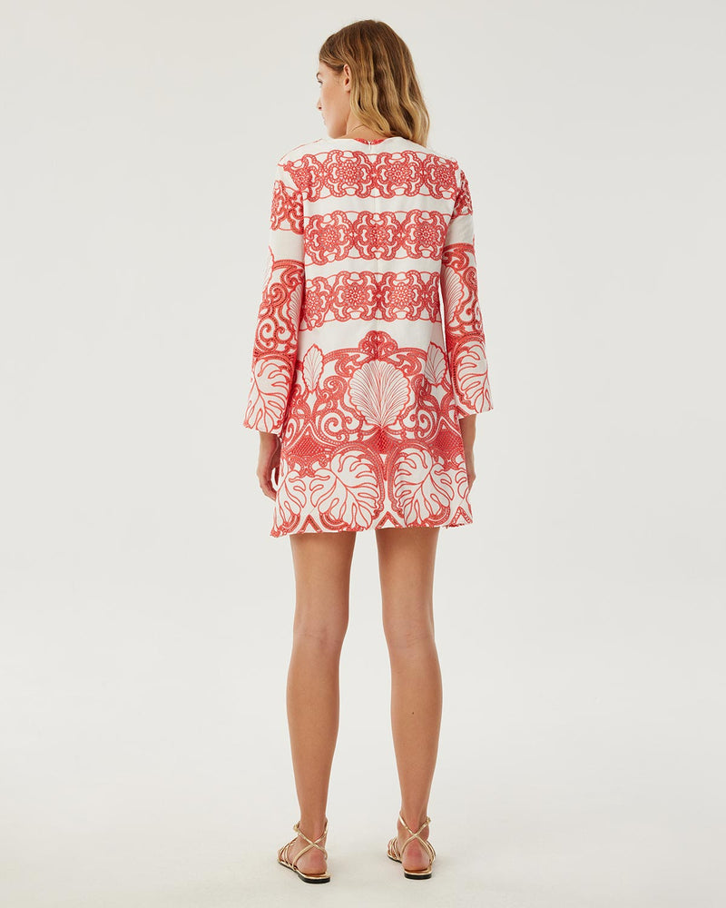 Stevie Lace Mini Dress - White & Coral