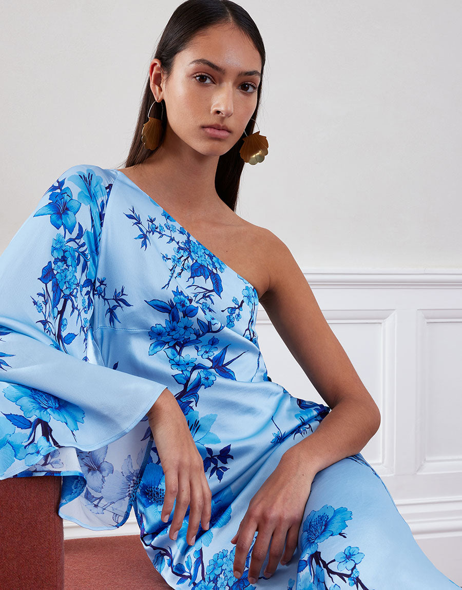 Atlantis Crepe Maxi Dress - Cherry Blossom Blue Borgo de Nor Atlantis Crepe Maxi Dress - Cherry Blossom Blue Borgo de Nor