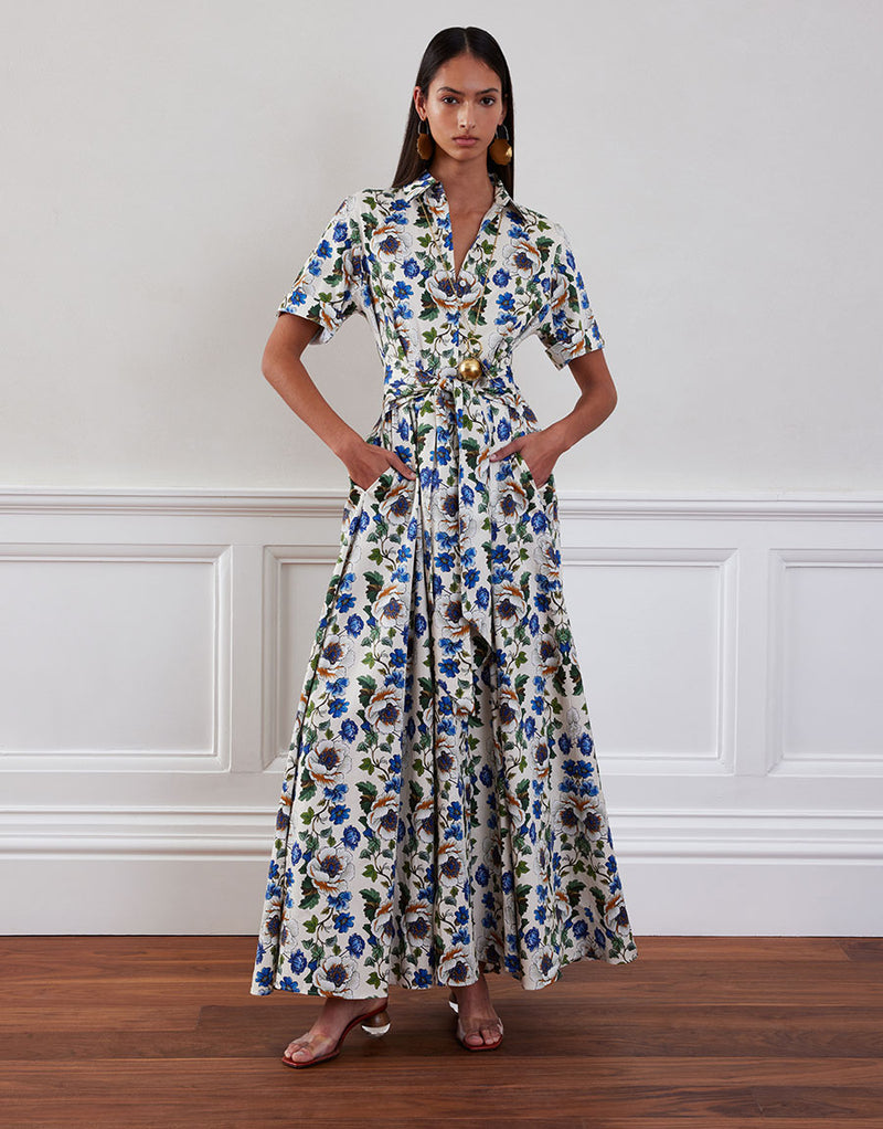 Posie Cotton Maxi Dress - Off White Vine Flower