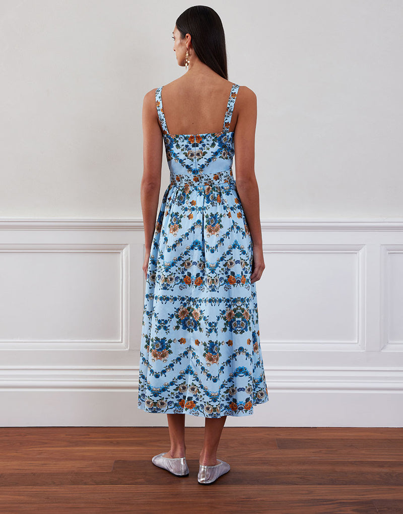 Ninet Cotton Midi Dress - Magical Blossom Blue