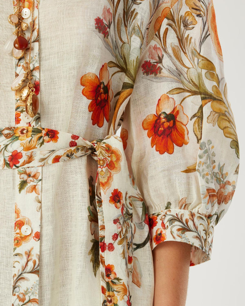 Bianca Linen Maxi Dress - Sun Fire Garden - Cream media 4
