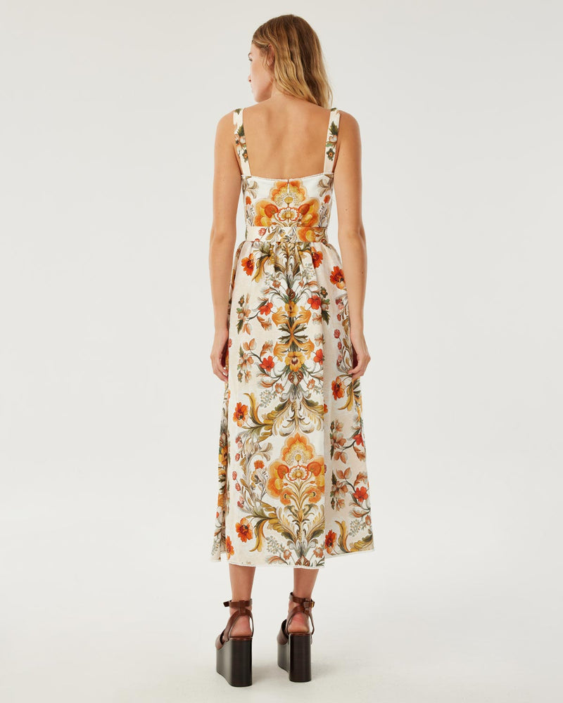 Petra Linen Midi Dress - Sun Fire Garden - Cream media 3