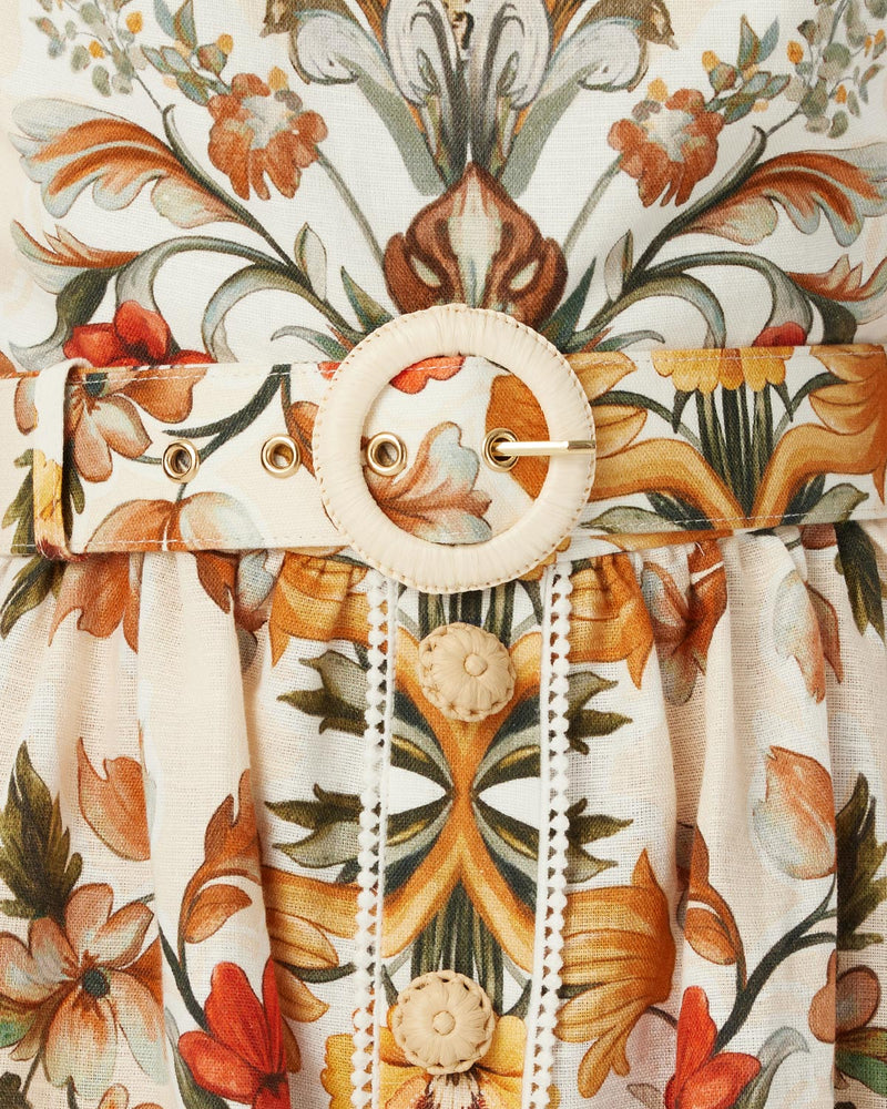 Petra Linen Midi Dress - Sun Fire Garden - Cream media 4