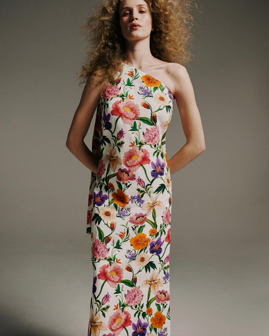 cotton jacquard gardenia print maxi dress Lined Poplin Maxi Dress With Drawcord Waist-Gardenia Tribal Fashion