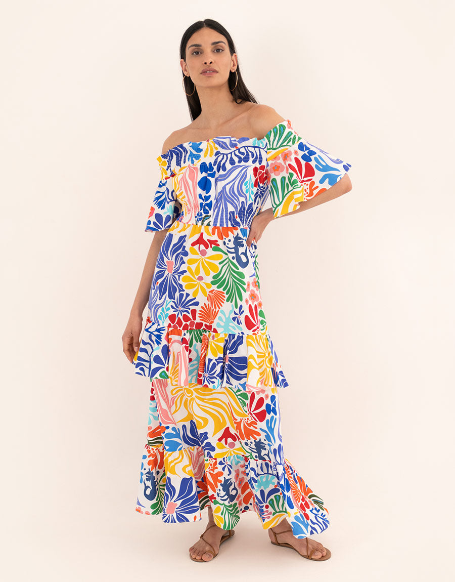 Elena Cotton Maxi Dress - Sea Sunbath White – Borgo de Nor