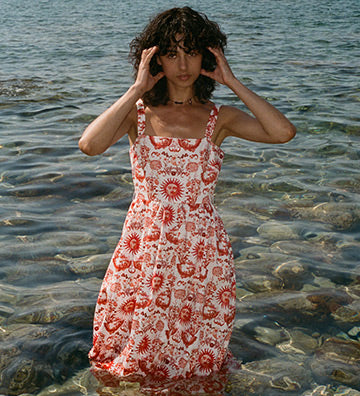 トップス leinwande Petal Strap Dress Bra Top Dakota Twill Midi Dress - Petal Cloud Navy – Borgo de Nor