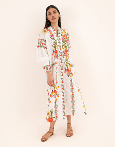 Camilla Linen Midi Dress - Vila Floral White