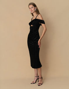 Adora Velvet Midi Dress - Crystal Black