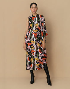 Laurel Satin Jacquard Midi Dress - Bamboo Black