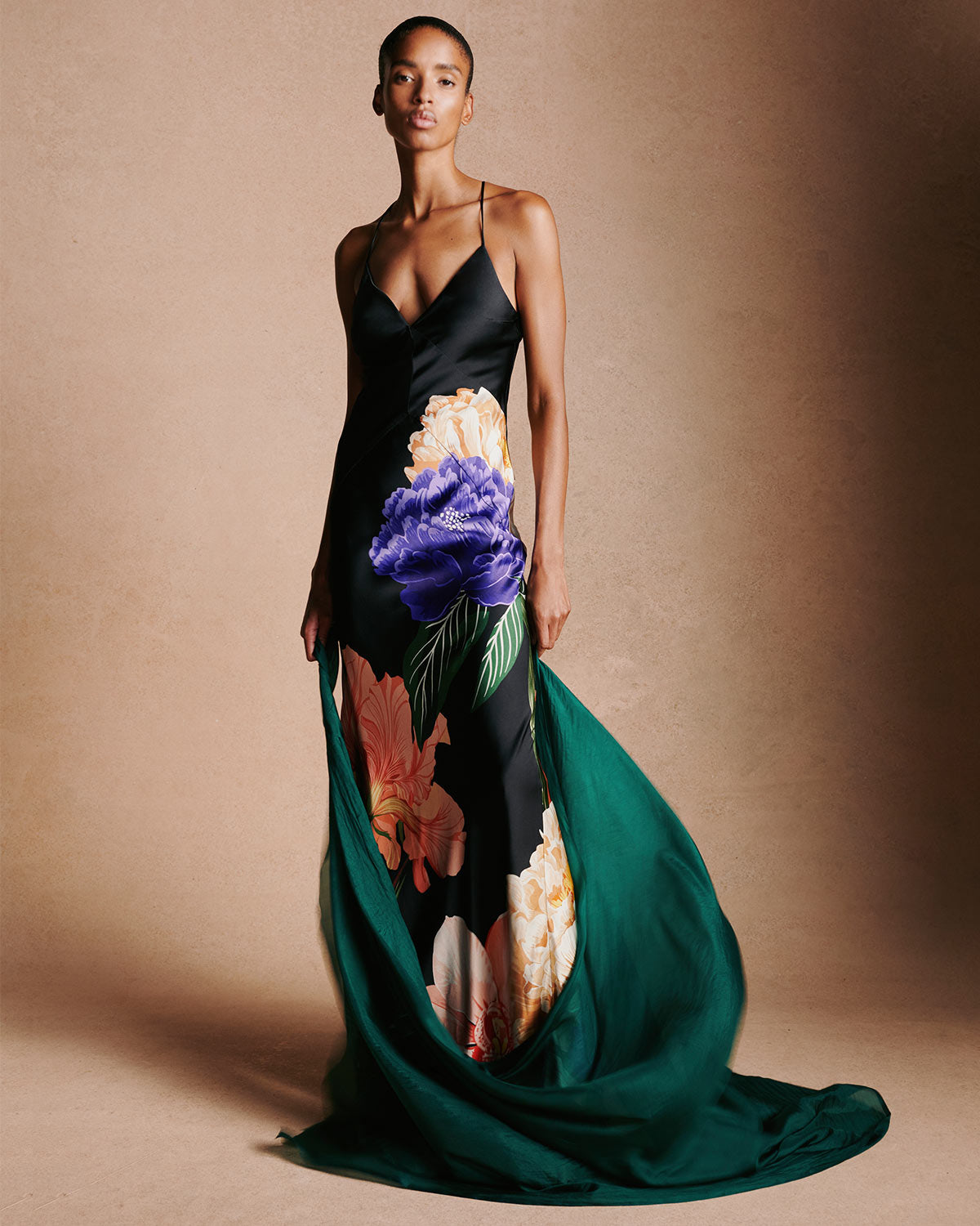 Olive Crepe Satin Dress - Majestic Black media 1