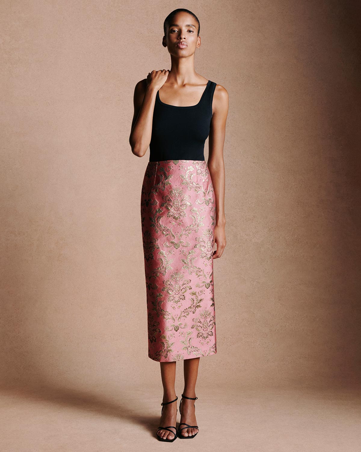 Brigitte Jacquard Skirt - Pink & Gold media 1