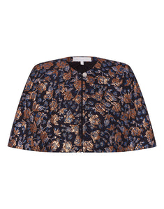 Merryn Floral Jacquard Cape - Navy/Gold