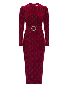 Kiara Velvet Midi Dress - Crystal Burgundy