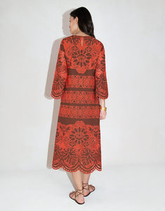 Seraphina Embroidery Midi Dress - Palm Brown