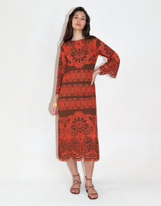 Seraphina Embroidery Midi Dress - Palm Brown