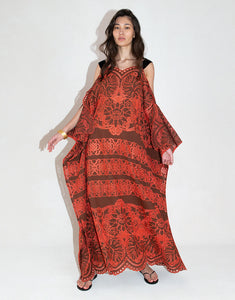 Sakura Embroidery Maxi Dress - Palm Brown