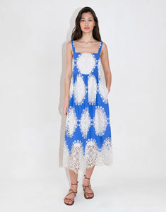 Ninet Lace Midi Dress - Blue/White