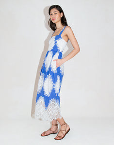 Ninet Lace Midi Dress - Blue/White