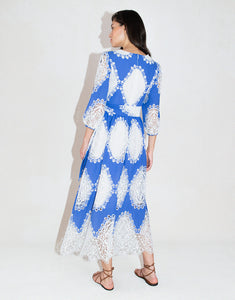 Constance Lace Midi Dress - Blue/White