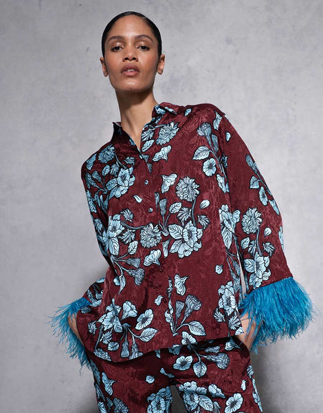 Nesse Floral Jacquard Shirt - Glass Flower Blue - SALE