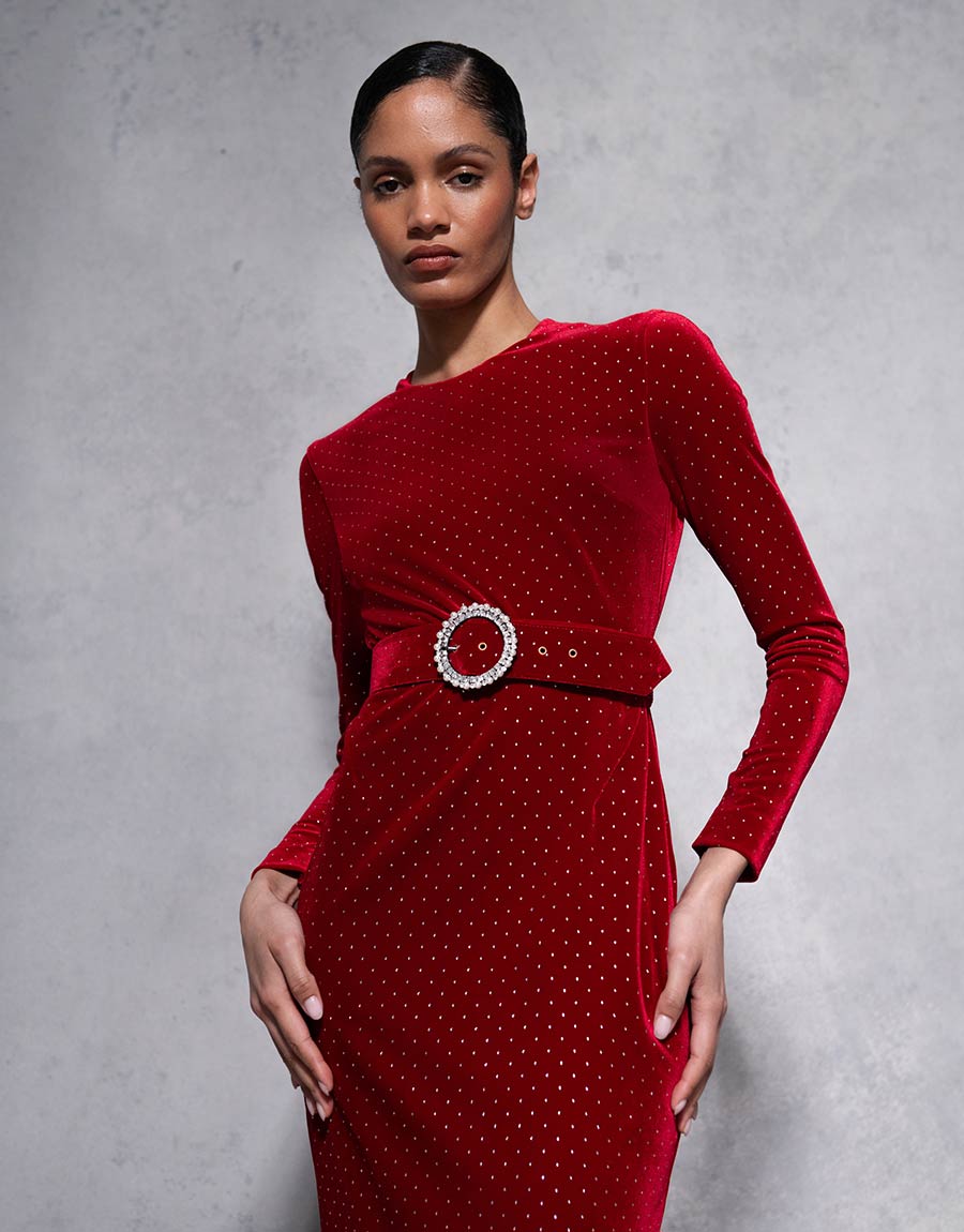 Kiara Velvet Midi Dress Crystal Burgundy SALE – Borgo de Nor