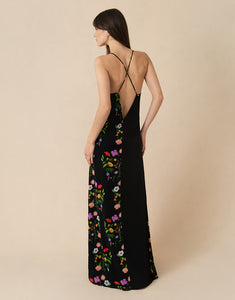 Olive Crepe Maxi Dress - Terrazo Flower Black