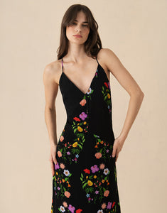 Olive Crepe Maxi Dress - Terrazzo Flower Black
