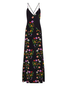 Olive Crepe Maxi Dress - Terrazzo Flower Black