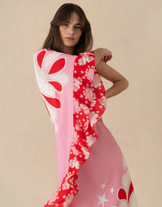 Ginger Crepe Midi Dress - 70s Flower Pink
