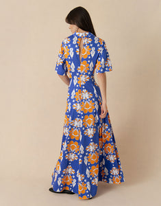 Posie Cotton Maxi Dress - Geo Flower Blue
