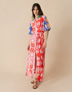 Penny Linen Maxi Dress - Geo Flower Multi