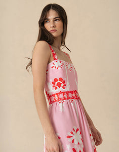 Ninet Cotton Midi Dress - Geo Flower Pink