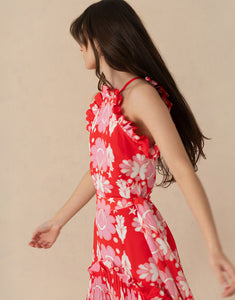 Tatiana Crepe Maxi Dress - Geo Flower Red