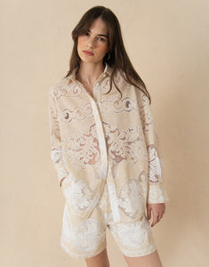 Nova Raschel Shirt - Beige / White Lace
