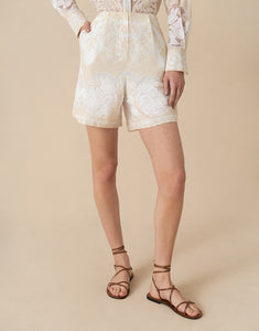 Gwen Raschel Shorts - Beige/White Lace