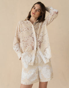 Gwen Raschel Shorts - Beige/White Lace