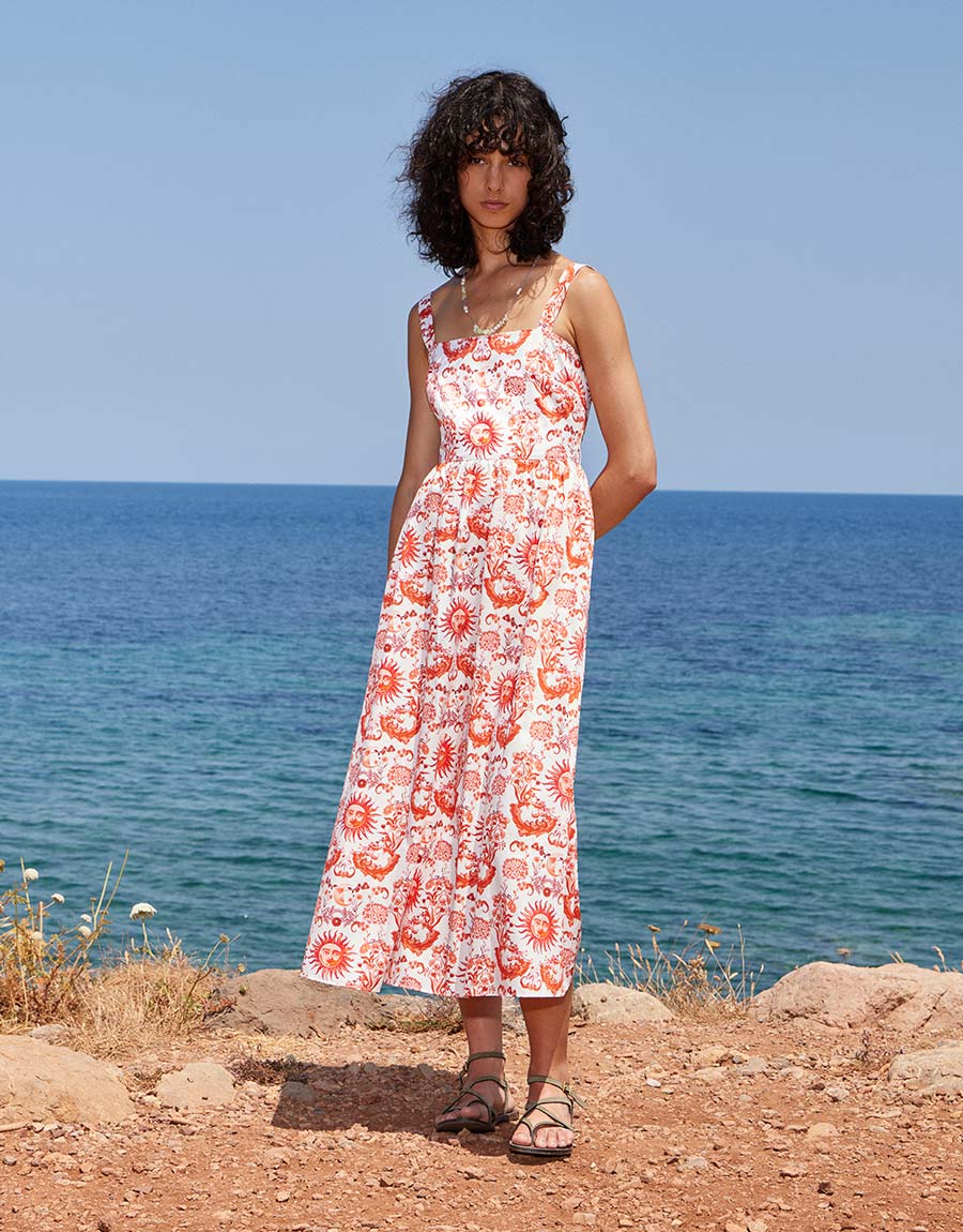 Ninet Cotton Midi Dress - Summer Sun Red Borgo de Nor Ninet Cotton Midi Dress - Summer Sun Red Borgo de Nor
