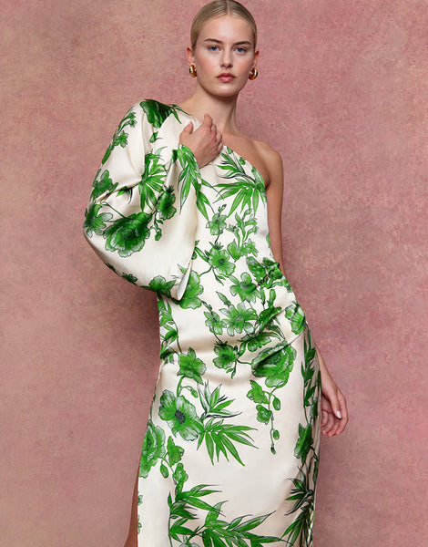 Atlantis Crepe Satin Midi Dress - Antigua Green  Borgo de Nor