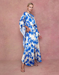 Esmeralda Crepe Satin Maxi Dress - Antigua Blue