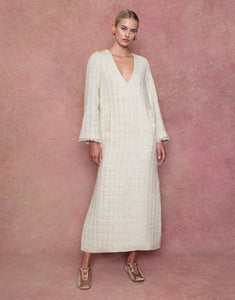 Eponine Tweed Maxi Dress - Cream