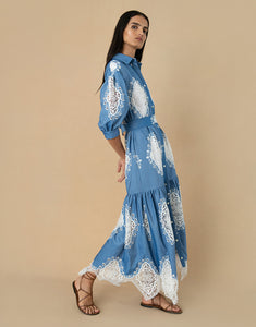 Bianca Denim Maxi Dress - Ivory Lace