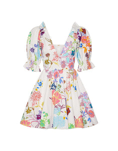 Aja Cotton Mini Dress - Jardin White
