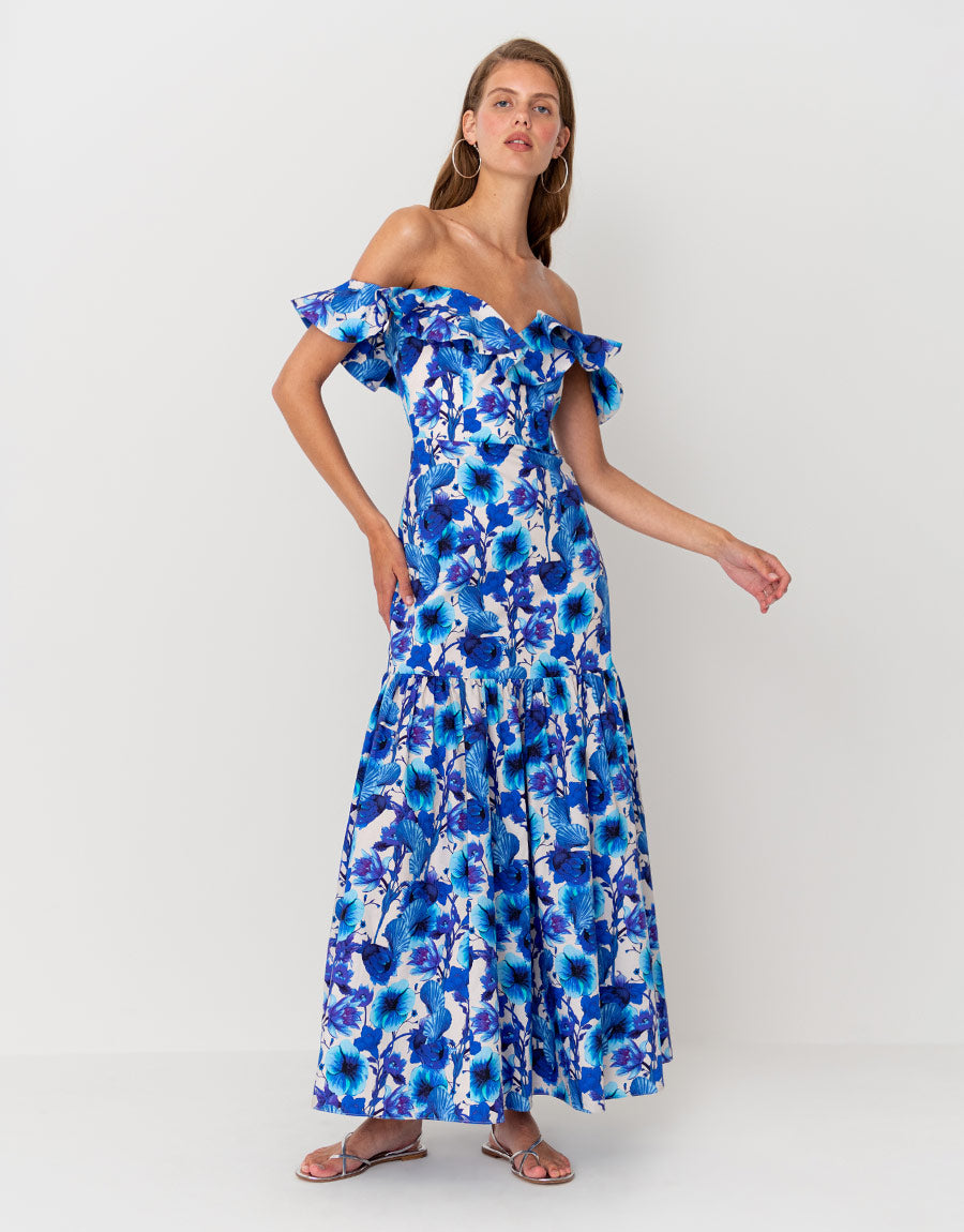Jazella Cotton Maxi Dress Venus Shell Blue – Borgo de Nor