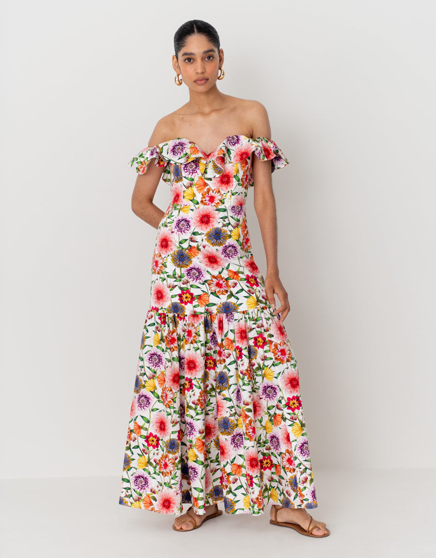 borgo de nor maxi dress Olive floral-print satin-crepe maxi dress - multi