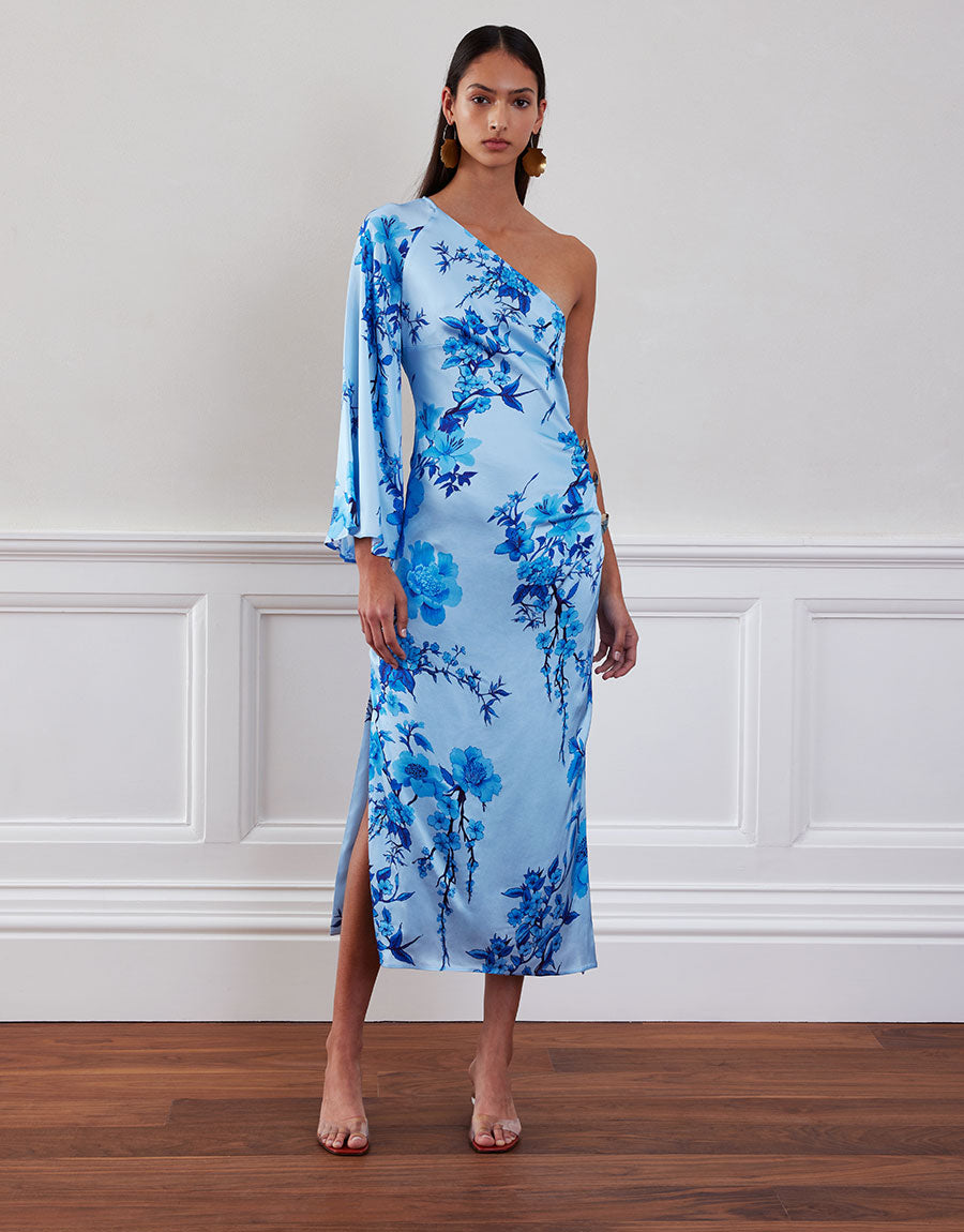 Atlantis Crepe Maxi Dress - Cherry Blossom Blue Borgo de Nor Atlantis Crepe Maxi Dress - Cherry Blossom Blue Borgo de Nor