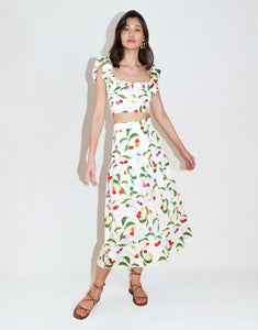 June Cotton Midi Skirt - Cherry White