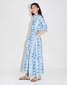 Marni Cotton Midi Dress - Floral Vine Blue