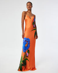 Olive Satin Dress - Floral Candy Coral