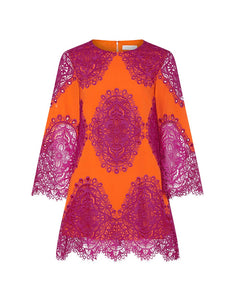 Stevie Lace Mini Dress - Orange/Fuchsia