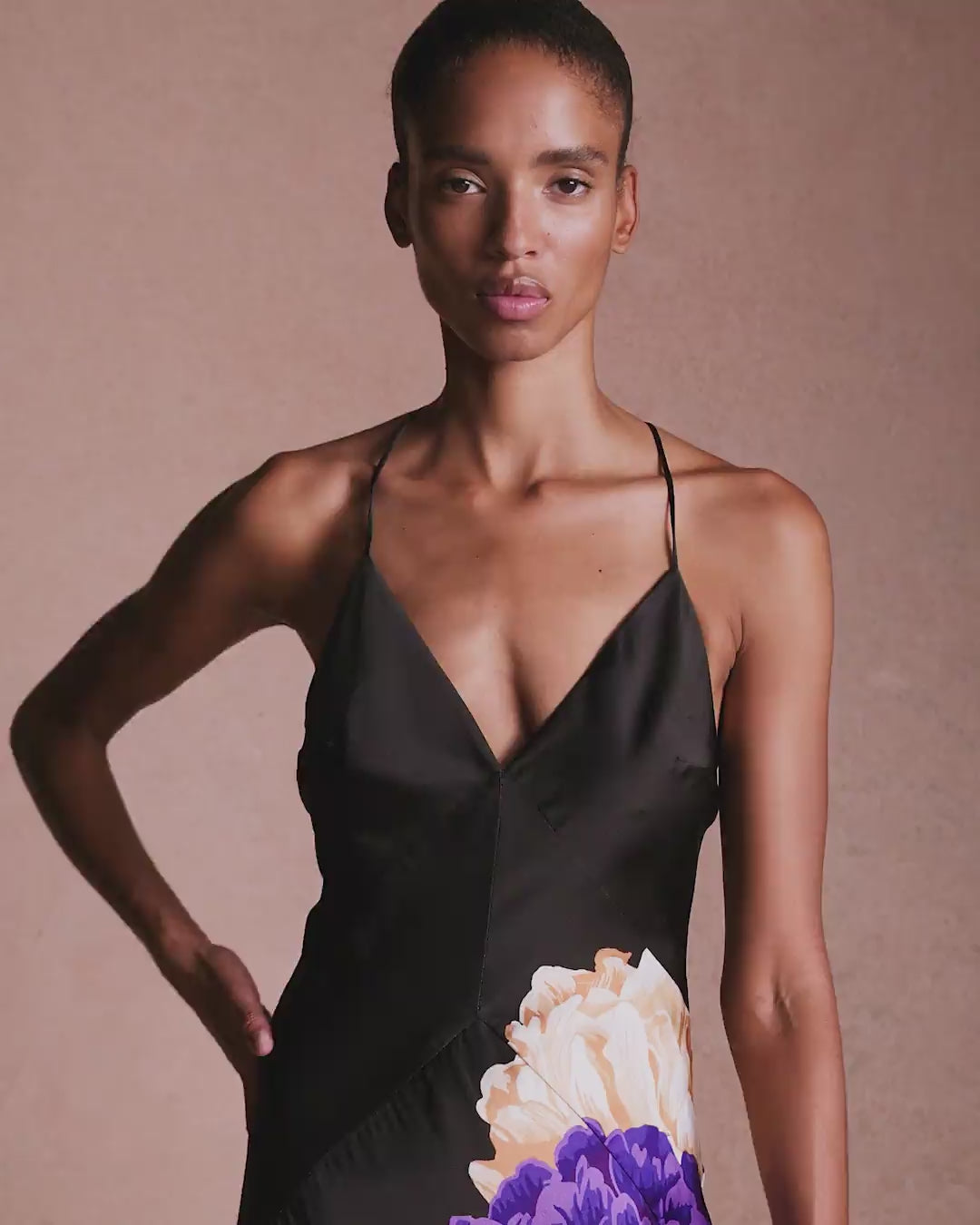 Olive Crepe Satin Dress - Majestic Black media 4